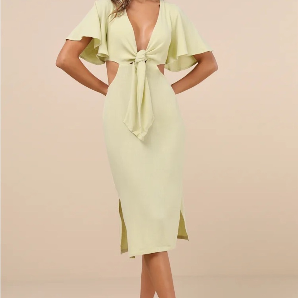 Lulu's Light Green Tie-Front Cutout Midi Dress